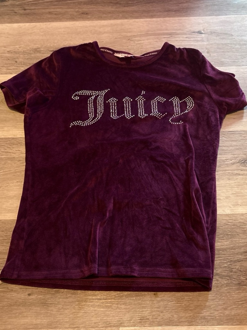 Juicy Couture Girls' Velvet Tee with Crystal 'Juicy' Logo - Plum